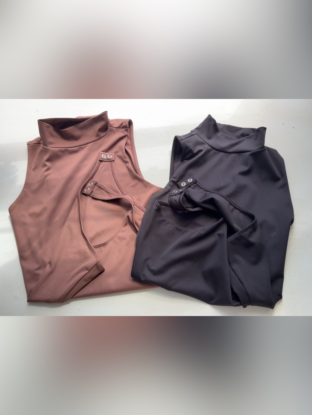 Nine West Brown and Black Sleeveless Turtleneck Bodysuits